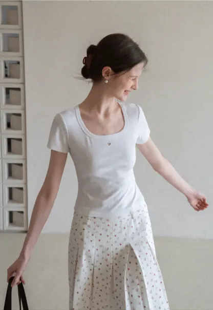 Short Sleeve Crop Top with Square Neckline