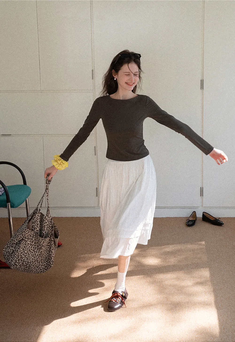 long sleeve boat neck slim fit top