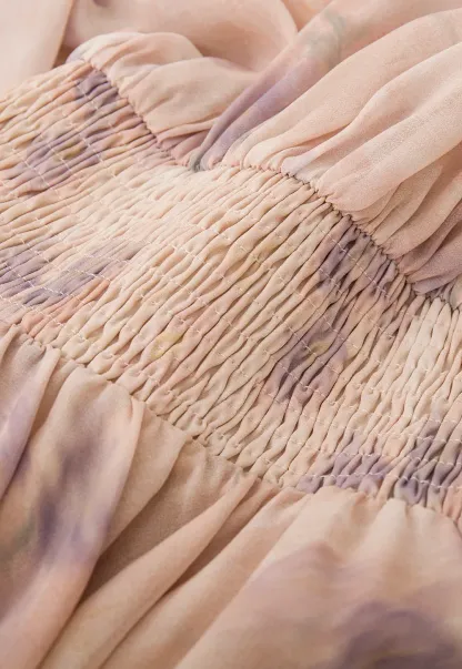 Floral Print Ruffled Neck Long Sleeve Dress