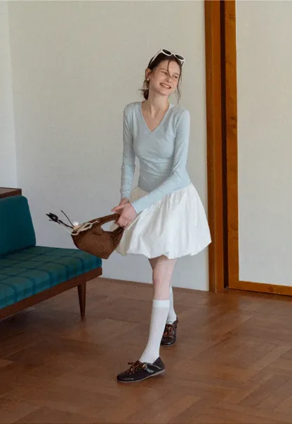 Puffed skirt with drawstring waist