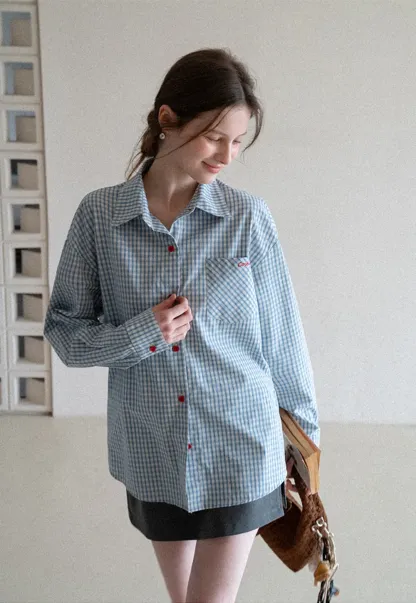 Oversized Checkered Button Up Shirt with Pocket Design