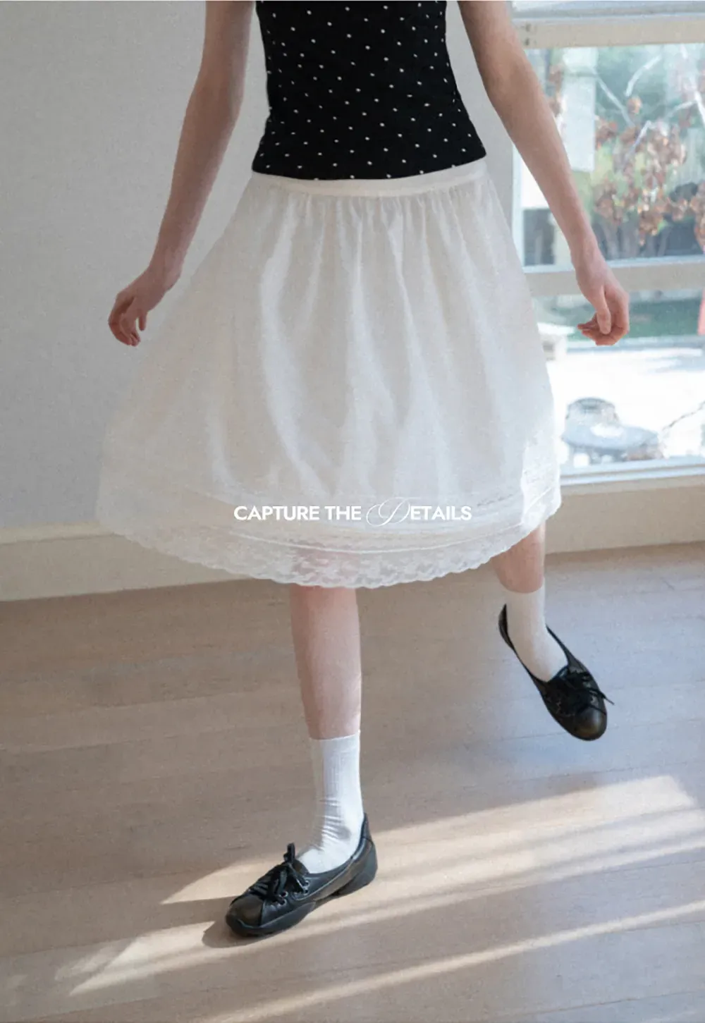 Lace Trimmed Pleated Midi Skirt