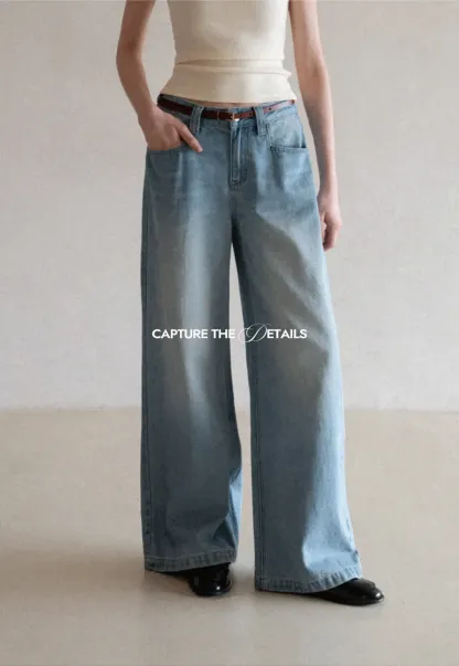 Wide leg high waist denim jeans with belt