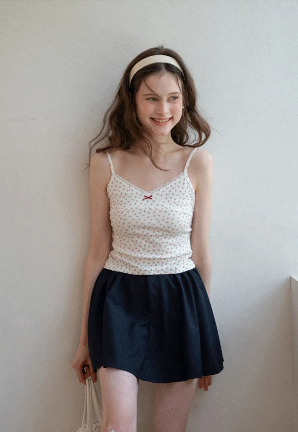 Floral Print Lace Trim V Neck Short Top