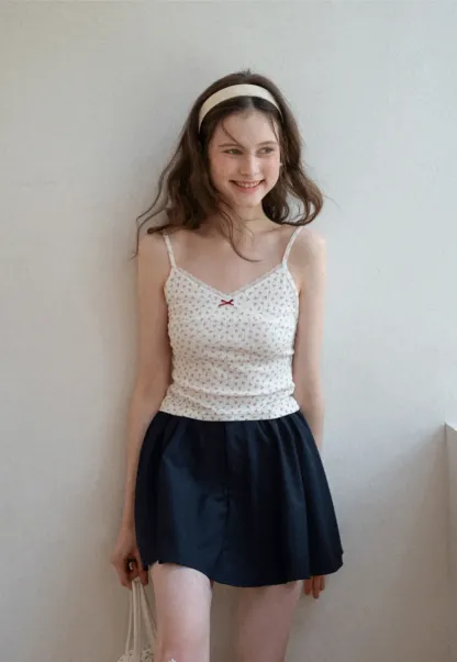 Floral Print Lace Trim V Neck Short Top