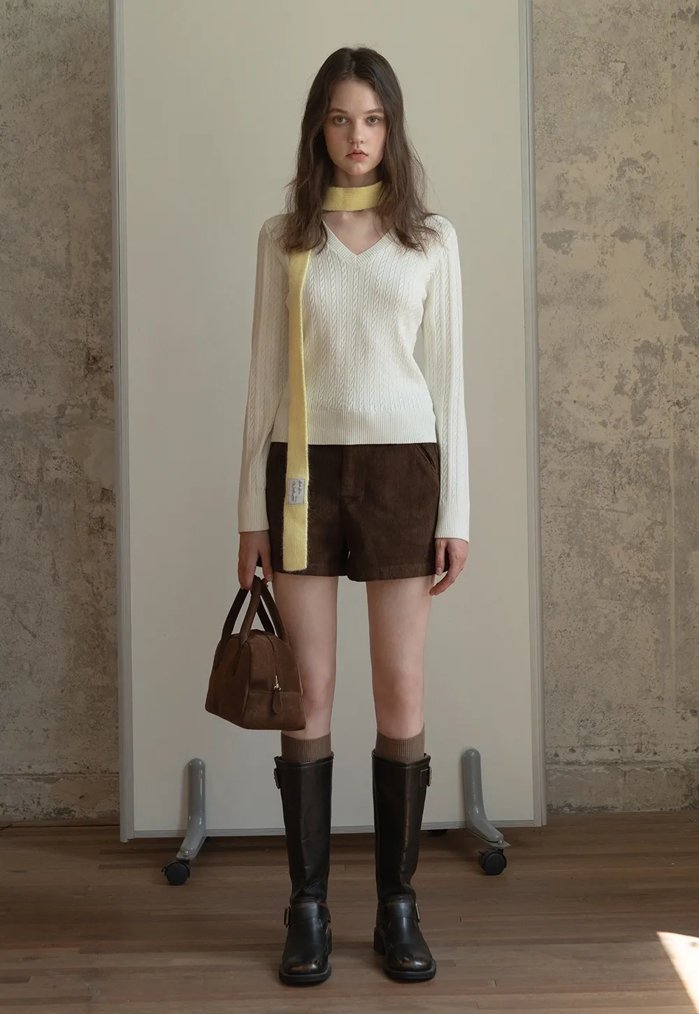 Womens V-Neck Cable Knit Sweater