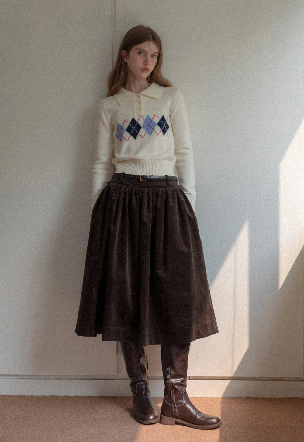 Vintage High Waist Pleated Corduroy Skirt