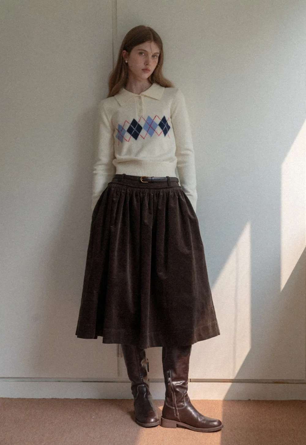 Vintage High Waist Pleated Corduroy Skirt