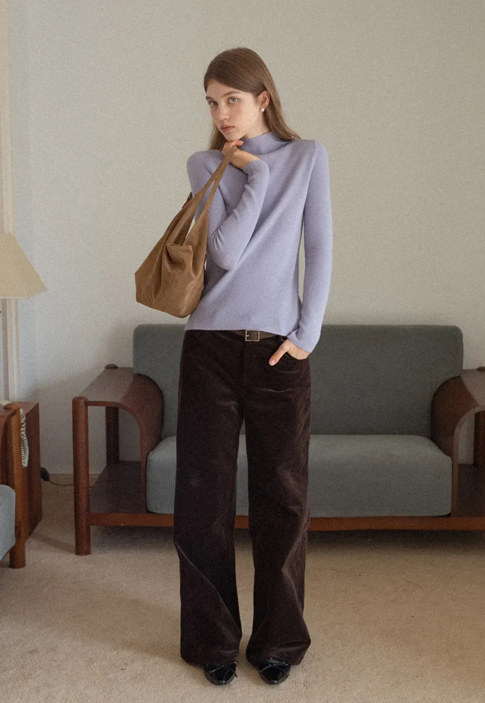 Mock Neck Ribbed Knit Sweater