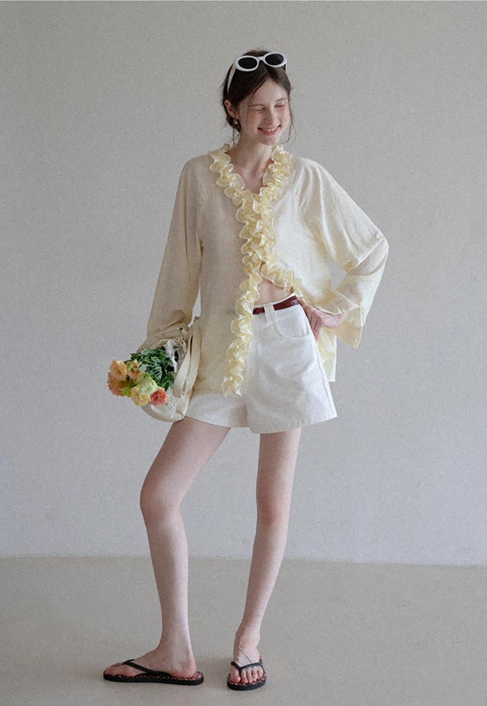 Women’s Ruffle Front Long Sleeve Blouse
