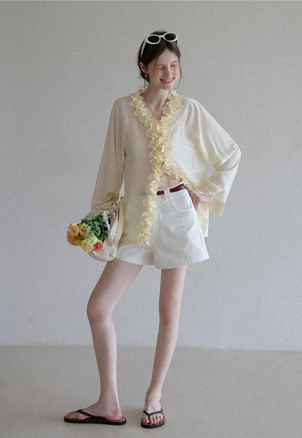 Women’s Ruffle Front Long Sleeve Blouse