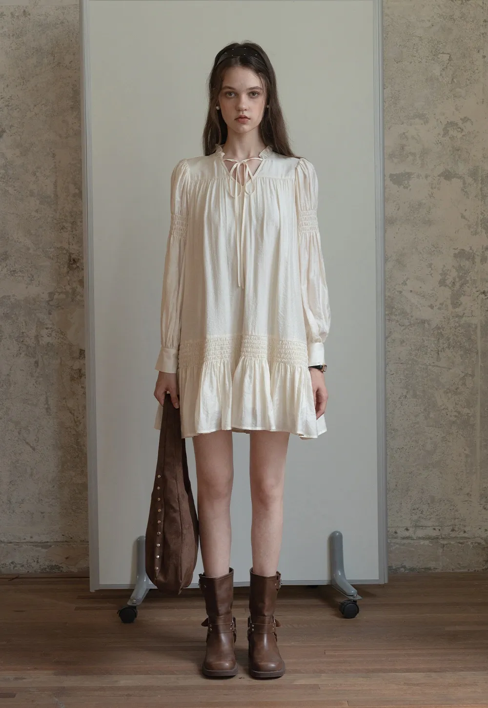 Vintage Loose Fit Ruffle Hem Mini Dress