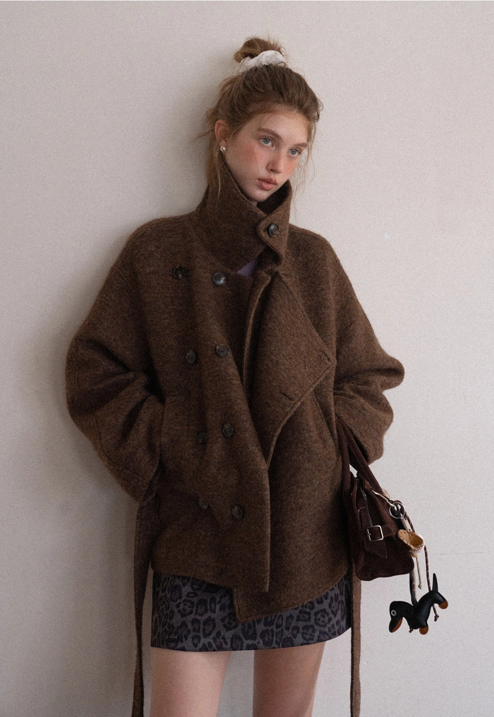 EGGKA ウールコート レディース ウール コート - キャメル、ブラック、ダブルブレスト