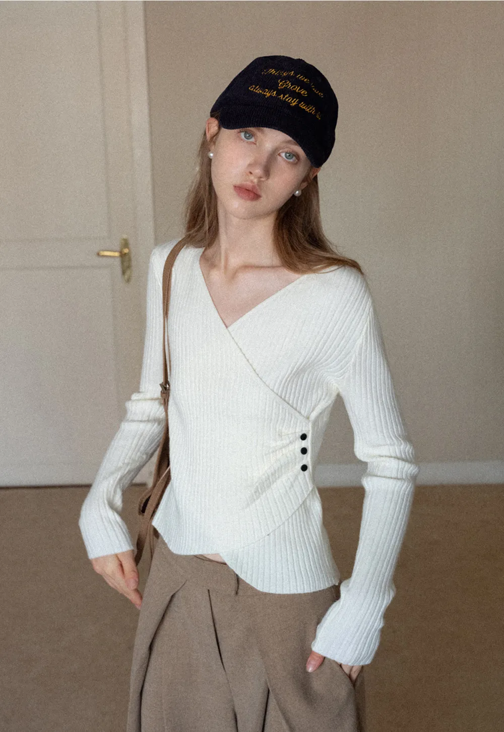 Ribbed Wrap Knit Top