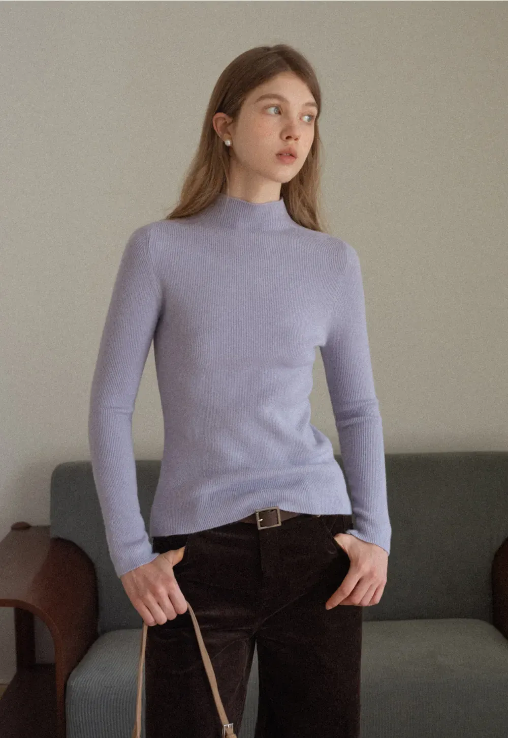 Mock Neck Ribbed Knit Sweater