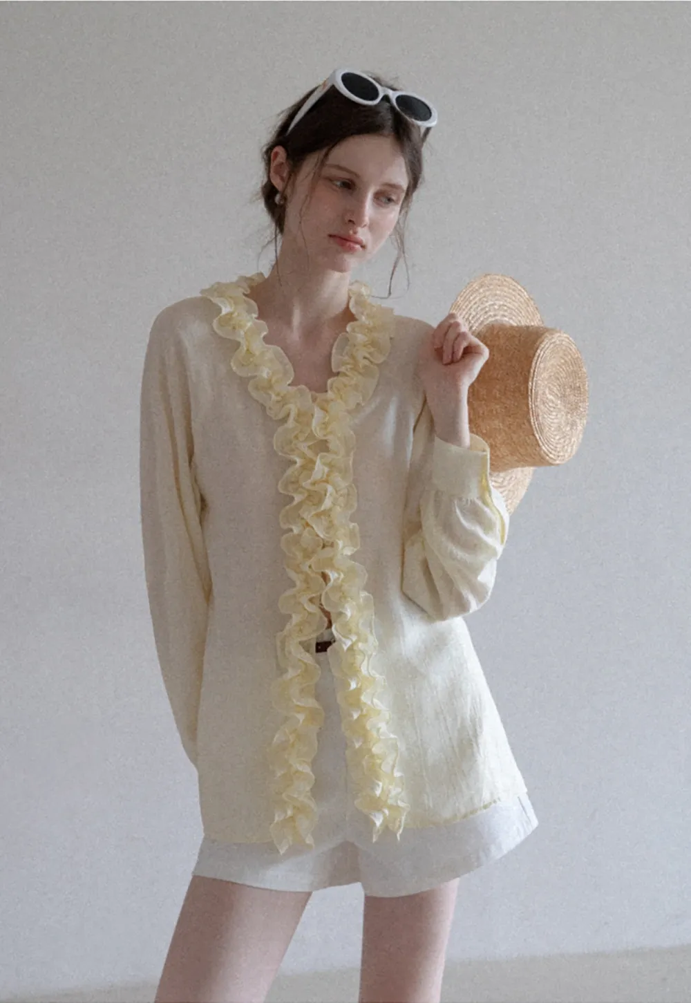 Women’s Ruffle Front Long Sleeve Blouse