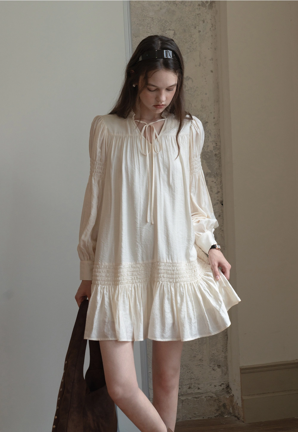 Vintage Loose Fit Ruffle Hem Mini Dress