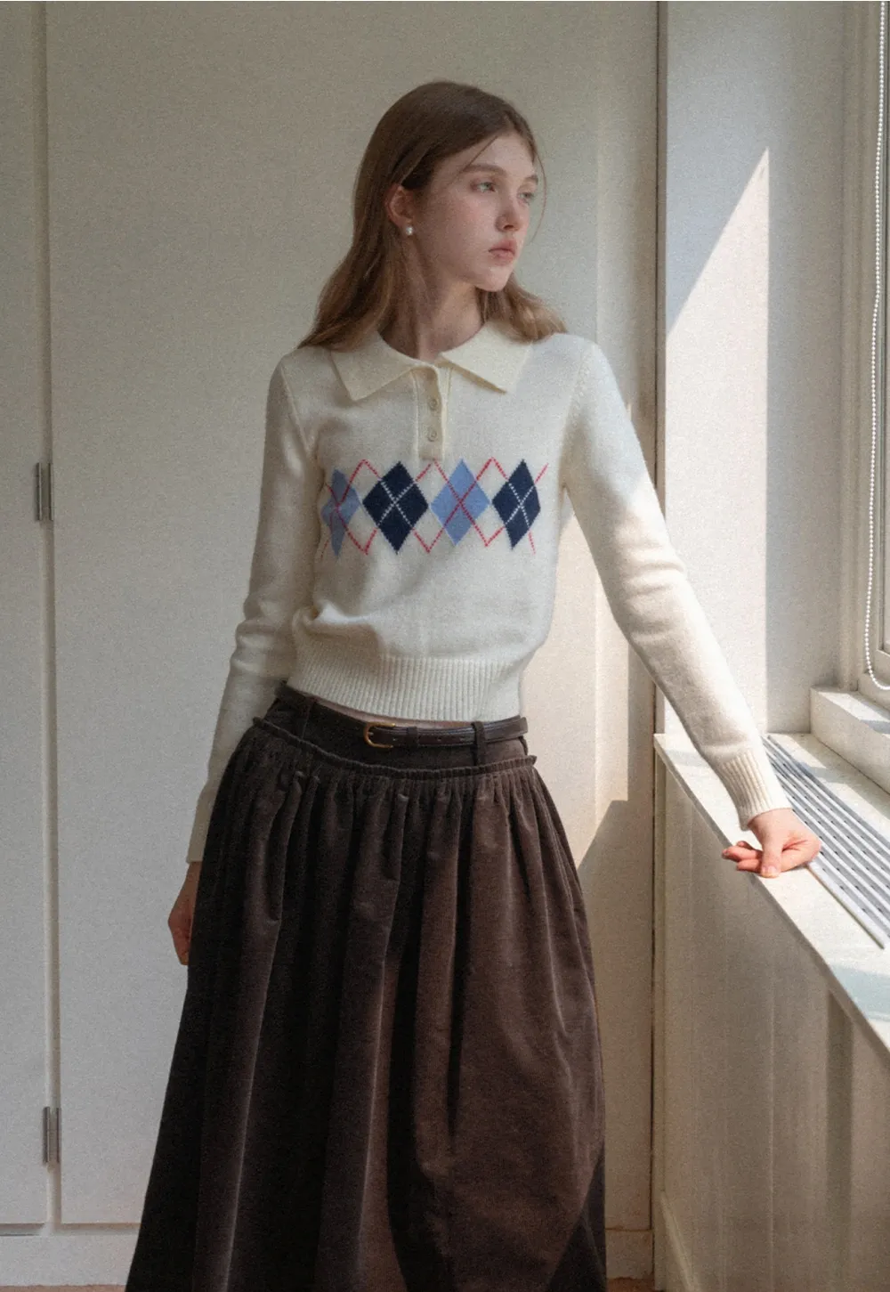 Vintage High Waist Pleated Corduroy Skirt