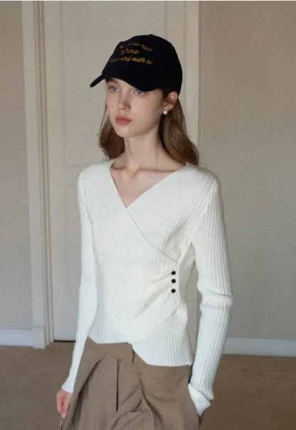 Ribbed Wrap Knit Top