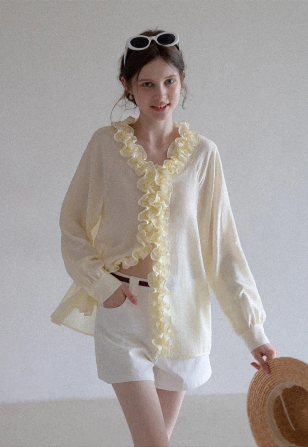 Women’s Ruffle Front Long Sleeve Blouse