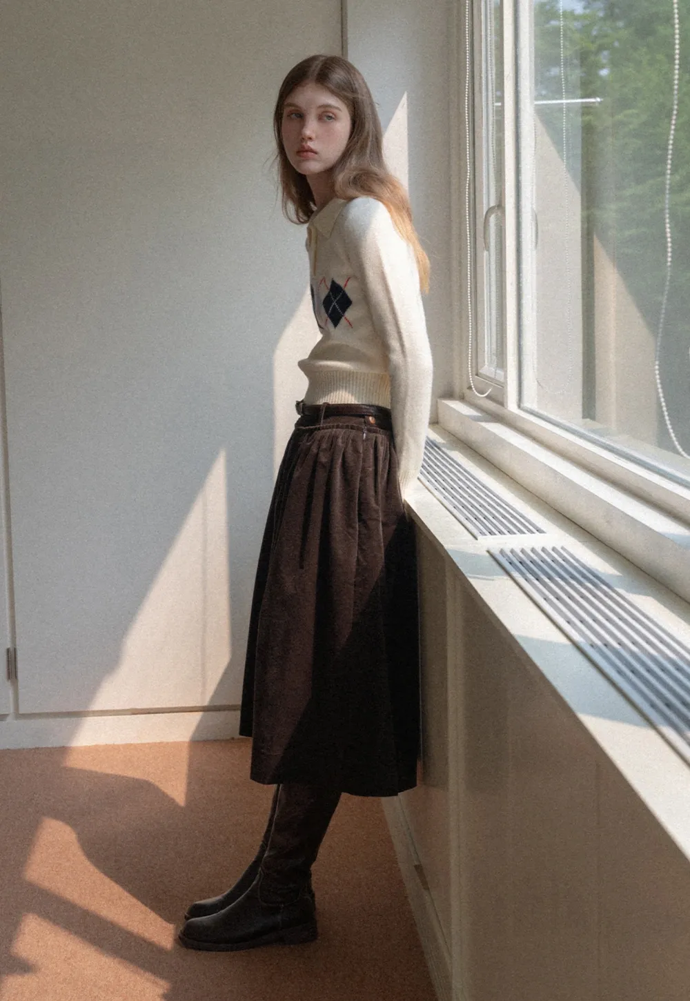 Vintage High Waist Pleated Corduroy Skirt