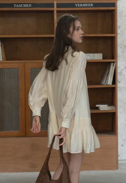 Vintage Loose Fit Ruffle Hem Mini Dress