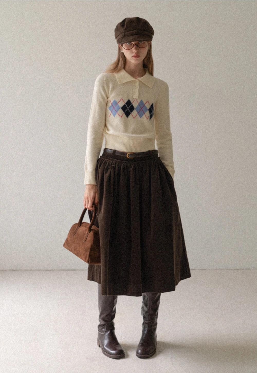 Vintage High Waist Pleated Corduroy Skirt