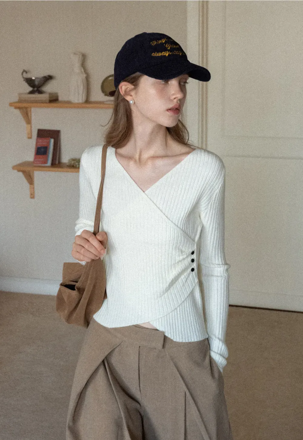 Ribbed Wrap Knit Top