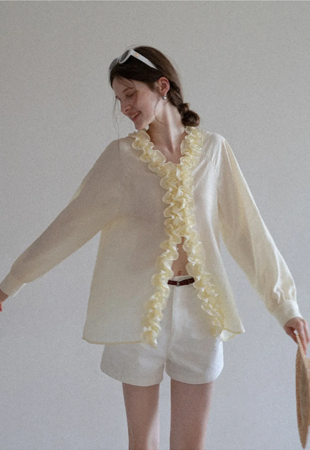 Women’s Ruffle Front Long Sleeve Blouse