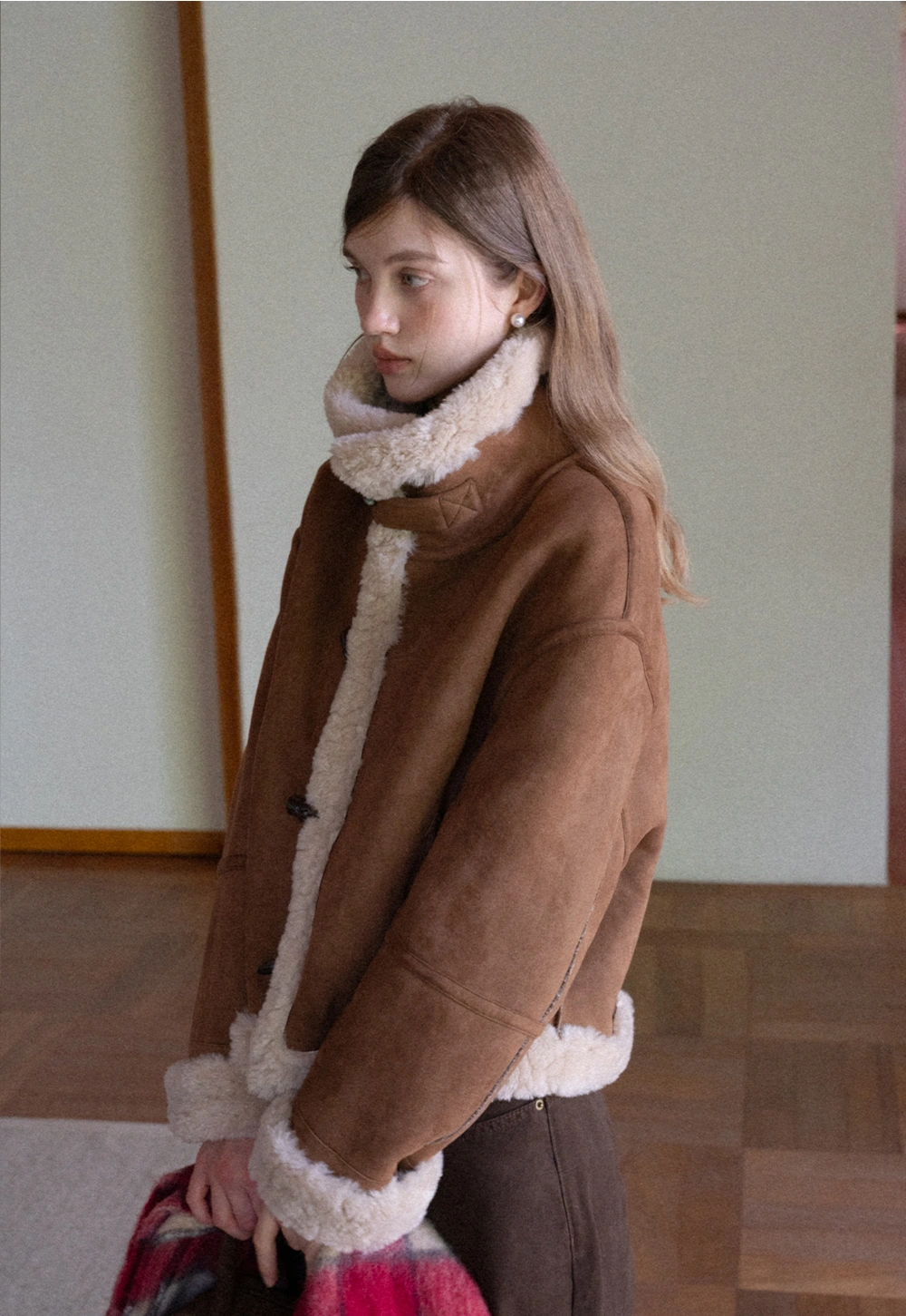Dual-Wear Suede Patchwork Coat with Soft Teddy Fleece Lining