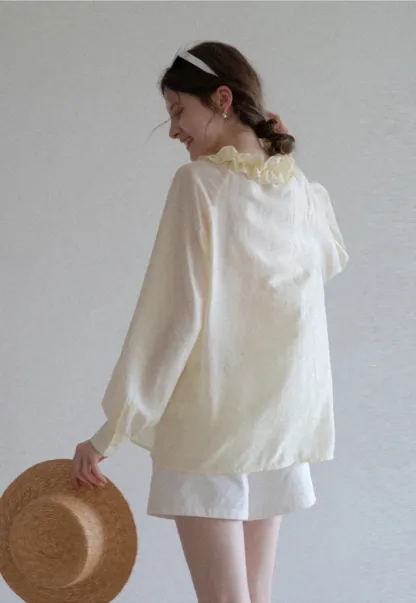 Women’s Ruffle Front Long Sleeve Blouse