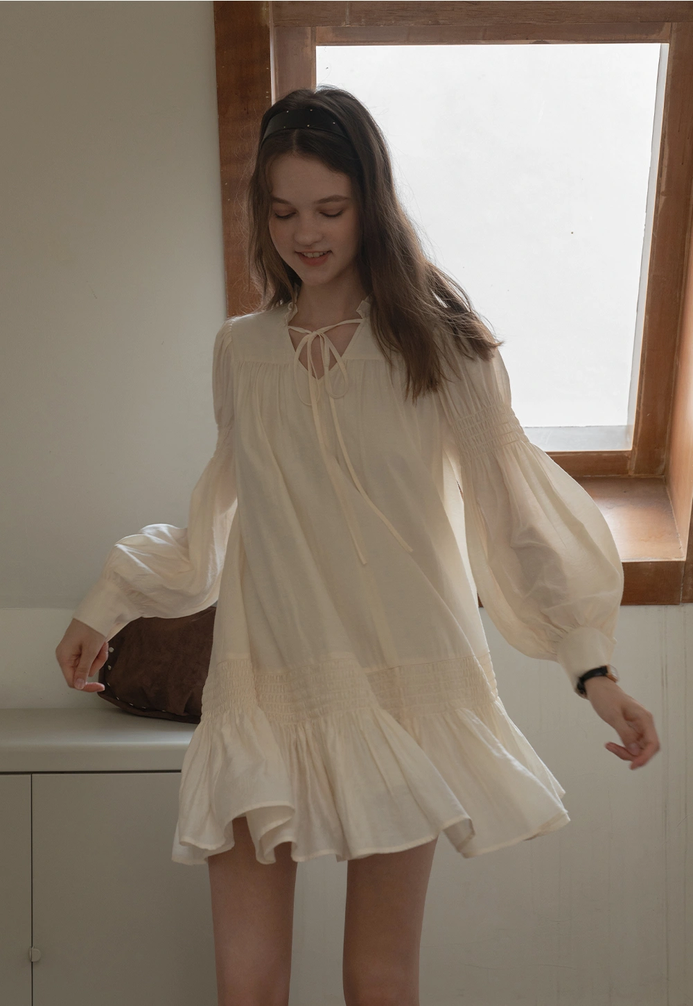 Vintage Loose Fit Ruffle Hem Mini Dress