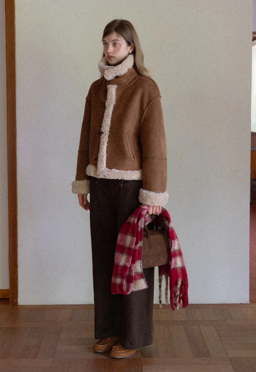 Dual-Wear Suede Patchwork Coat with Soft Teddy Fleece Lining