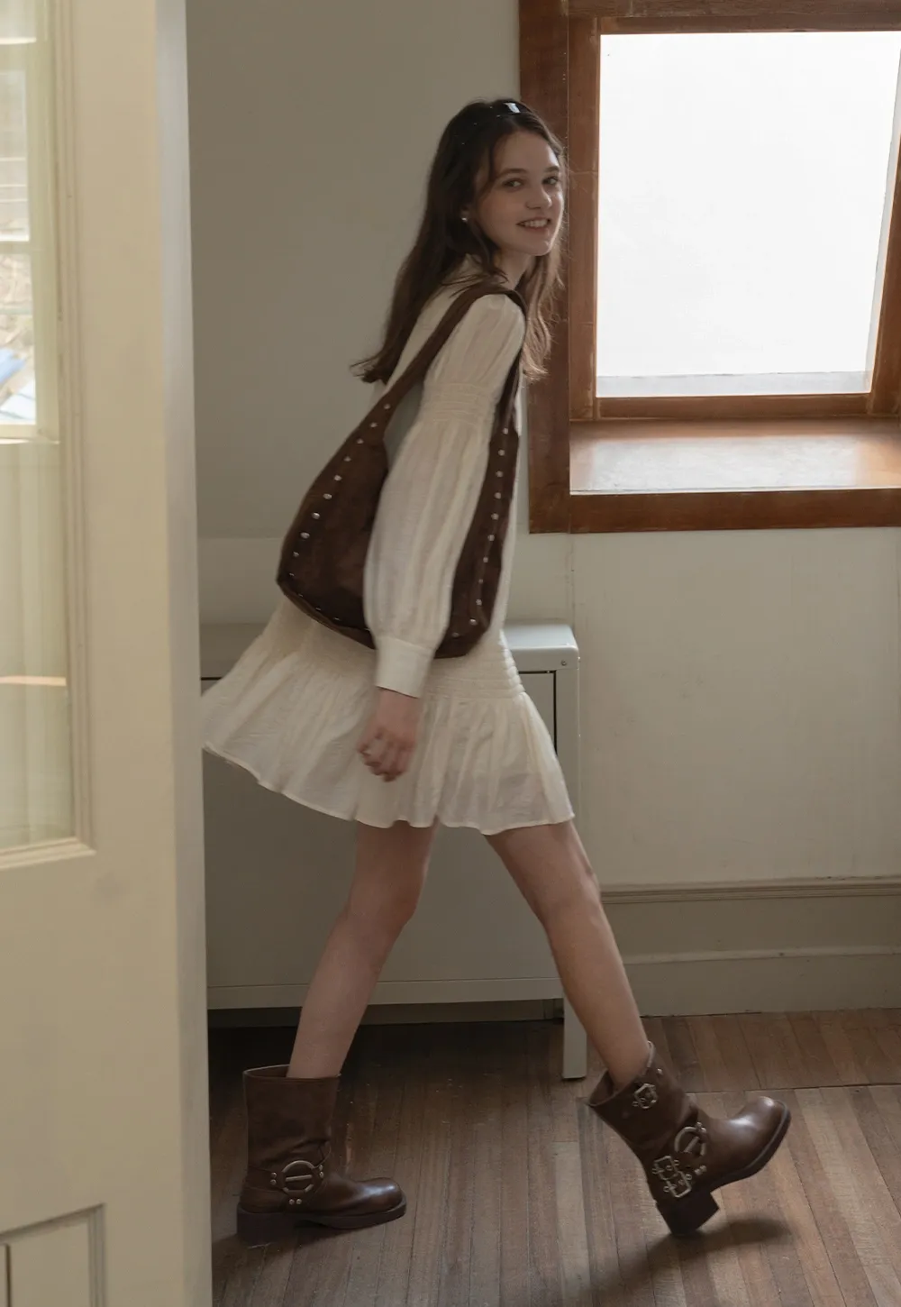 Vintage Loose Fit Ruffle Hem Mini Dress