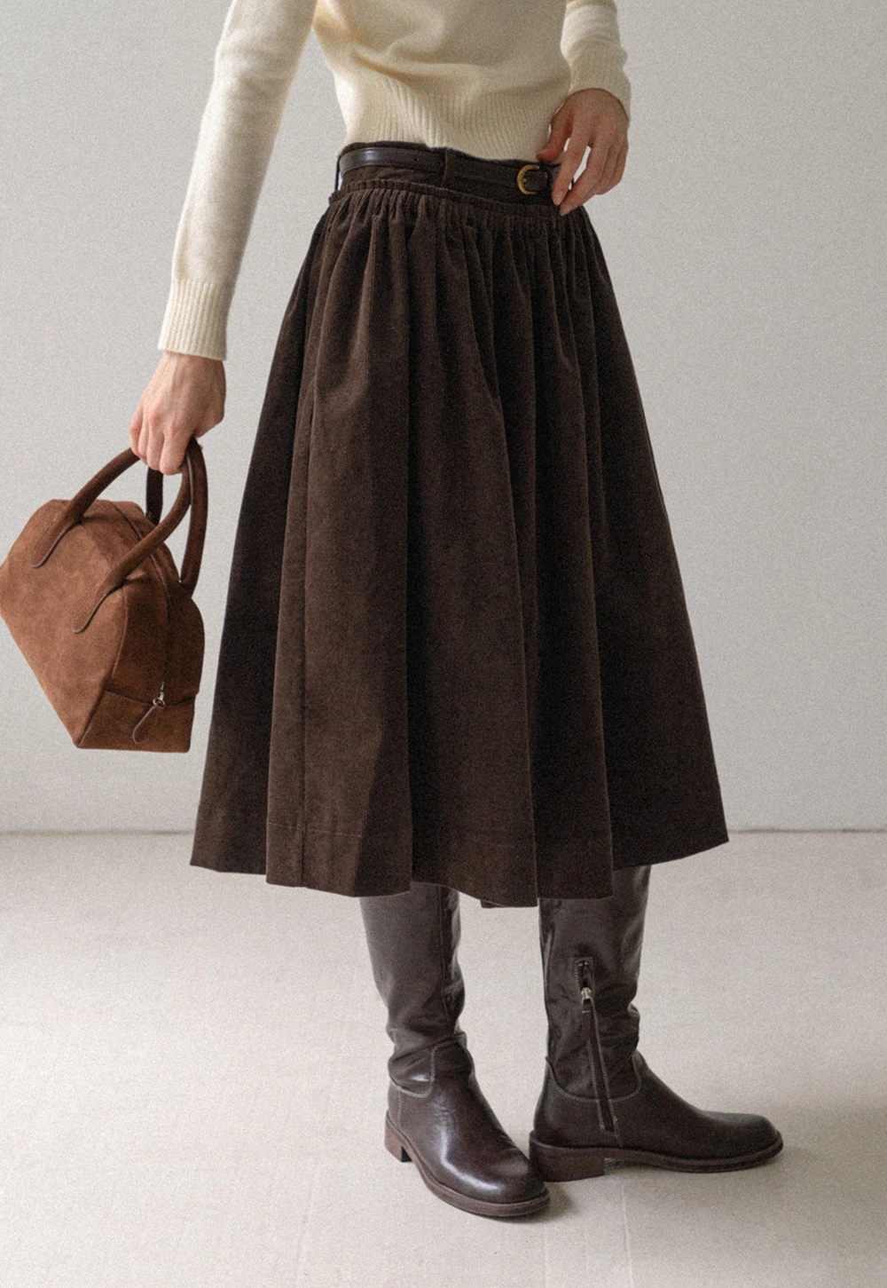 Vintage High Waist Pleated Corduroy Skirt