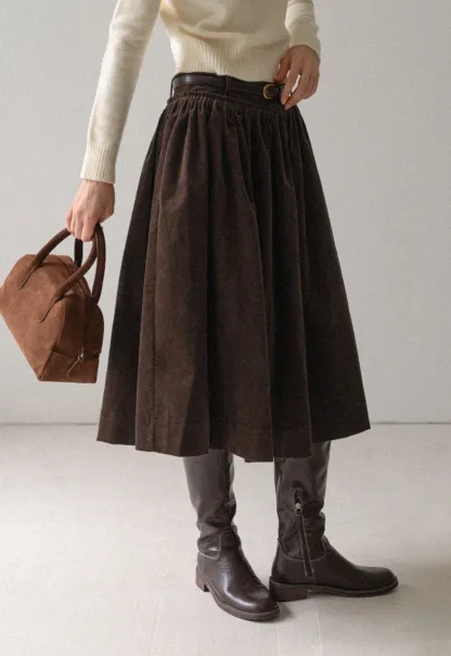 Vintage High Waist Pleated Corduroy Skirt