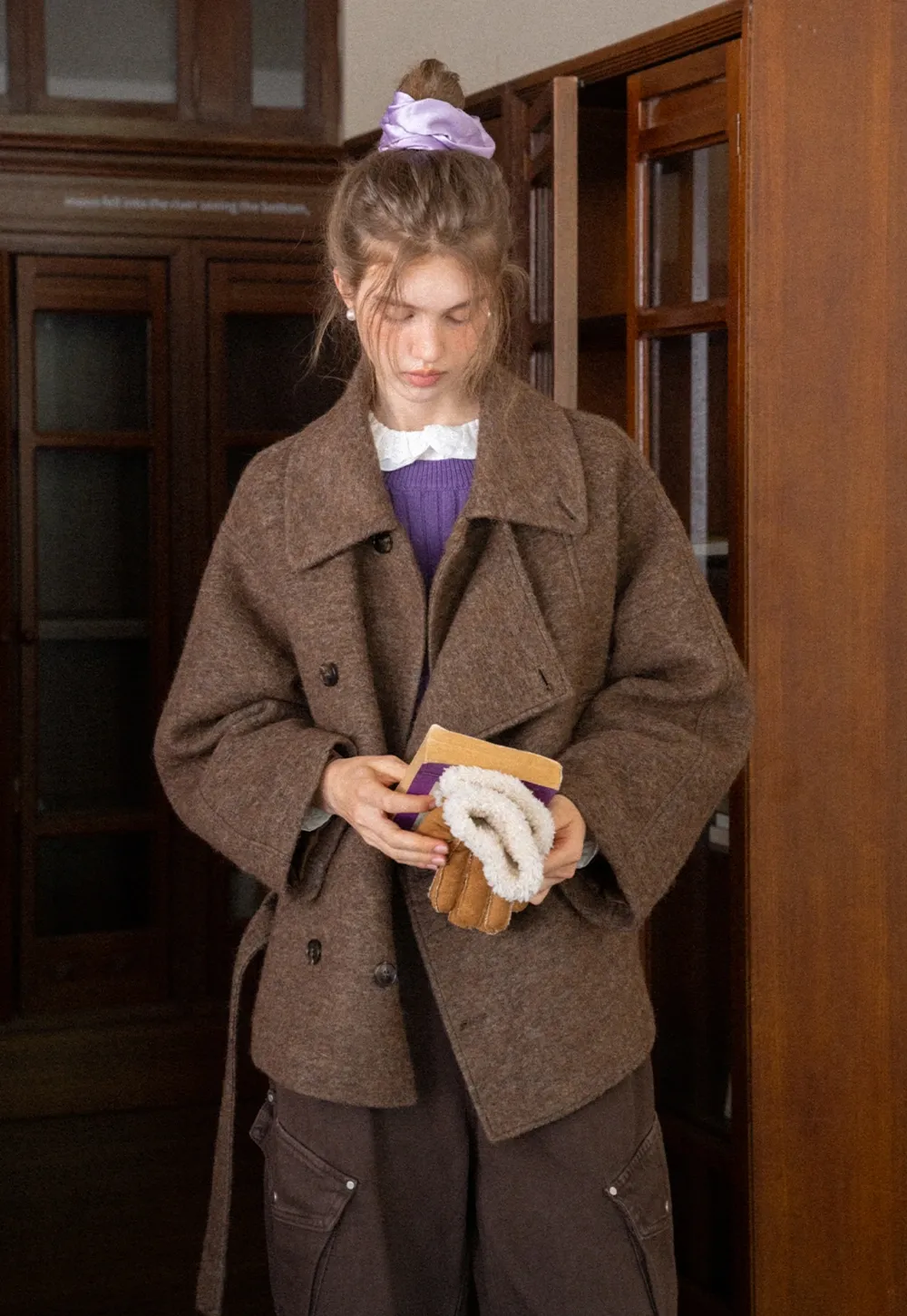 Womens Casual Wool Blend Short Coat