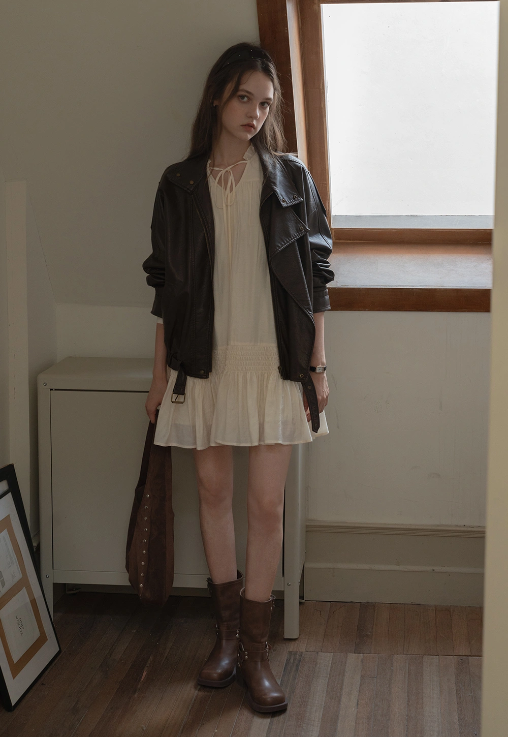 Vintage Loose Fit Ruffle Hem Mini Dress