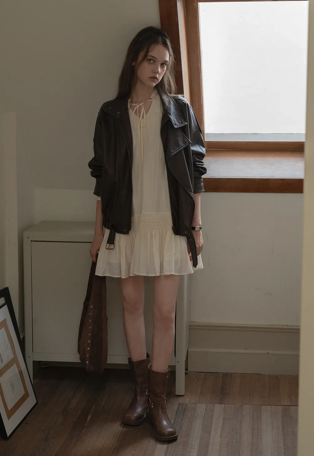 Vintage Loose Fit Ruffle Hem Mini Dress