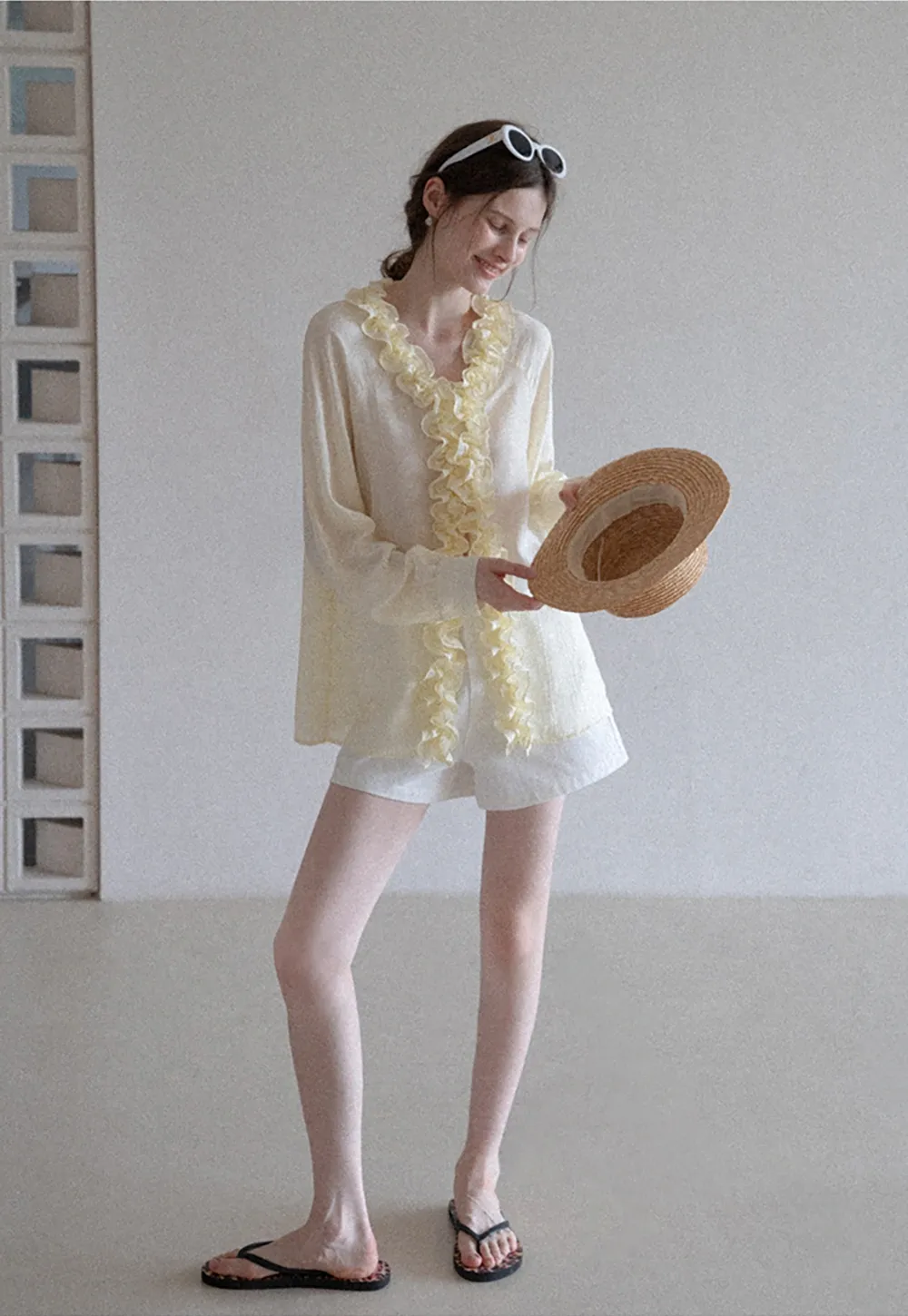 Women’s Ruffle Front Long Sleeve Blouse