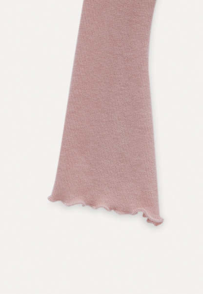 Women's Round Neck Ruffle Trim Ribbed Button-Up Knit Top