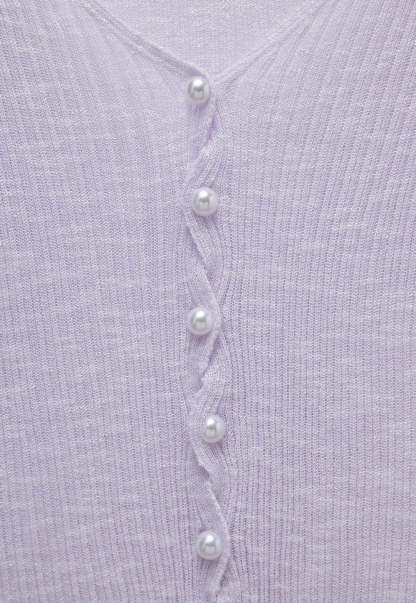 V-Neck Pearl Cross-Button Lightweight Knit Cardigan