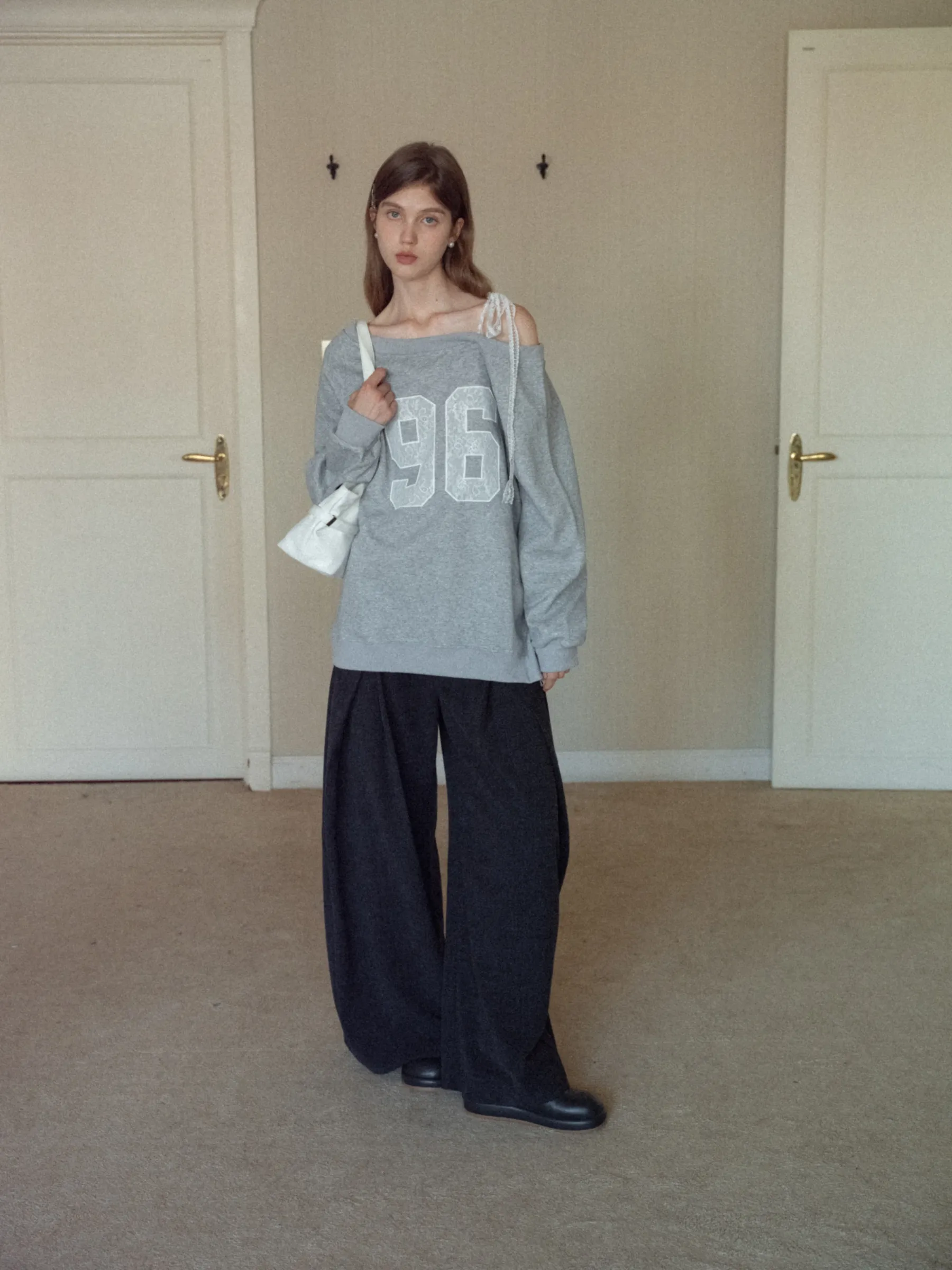 Women's Lace Off Shoulder Graphic Sweatshirt