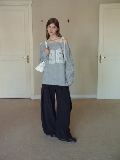 Women's Lace Off Shoulder Graphic Sweatshirt