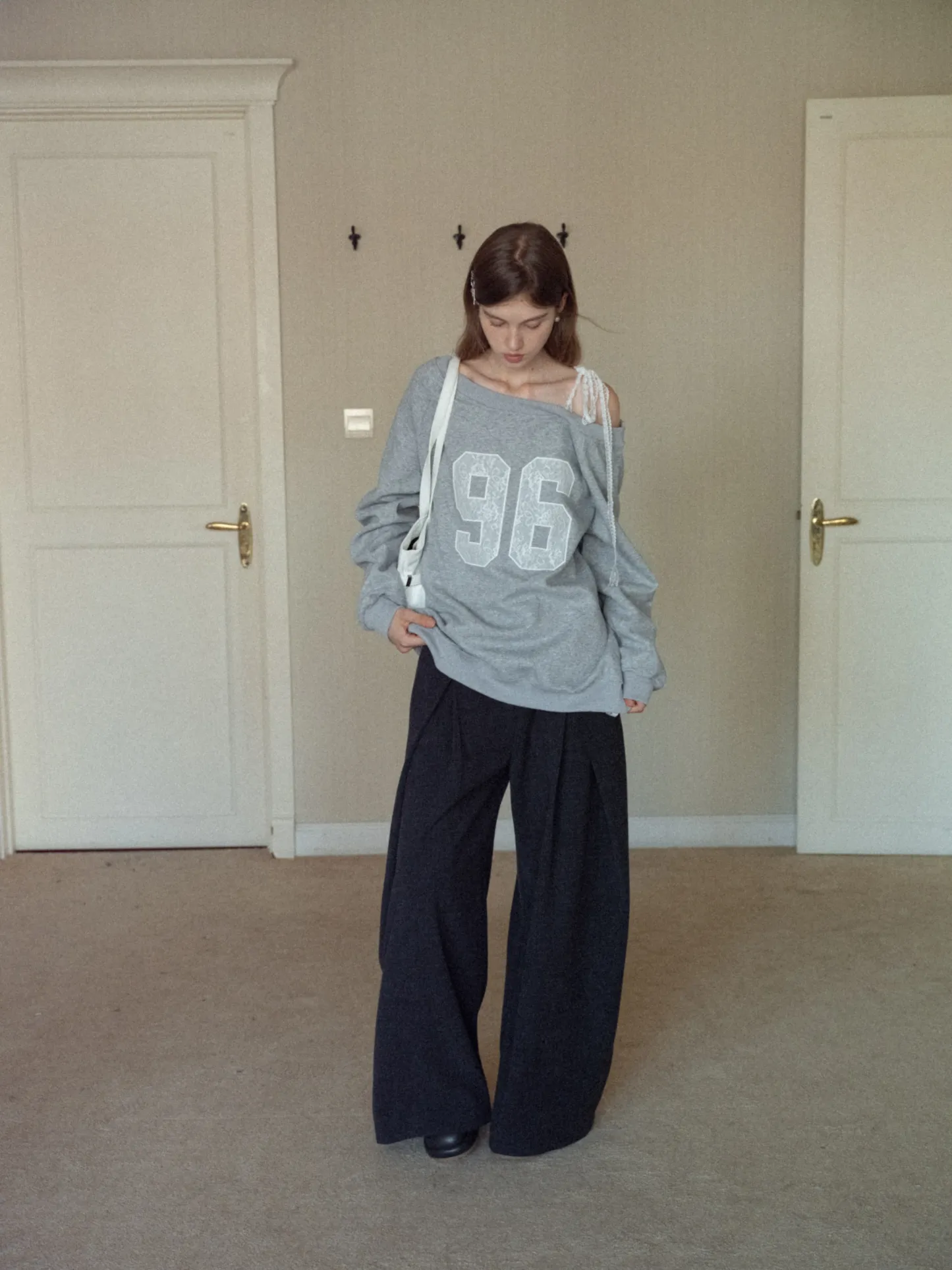 Women's Lace Off Shoulder Graphic Sweatshirt