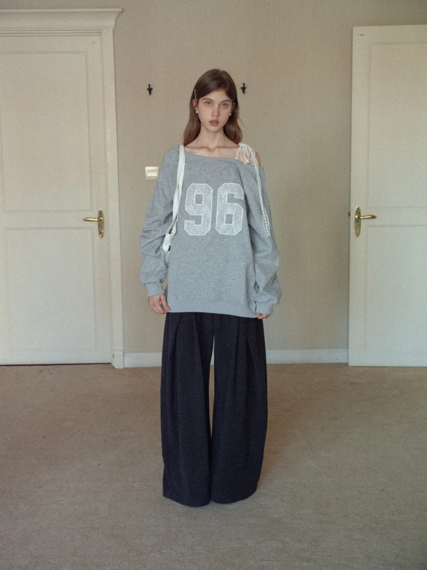 Women's Lace Off Shoulder Graphic Sweatshirt