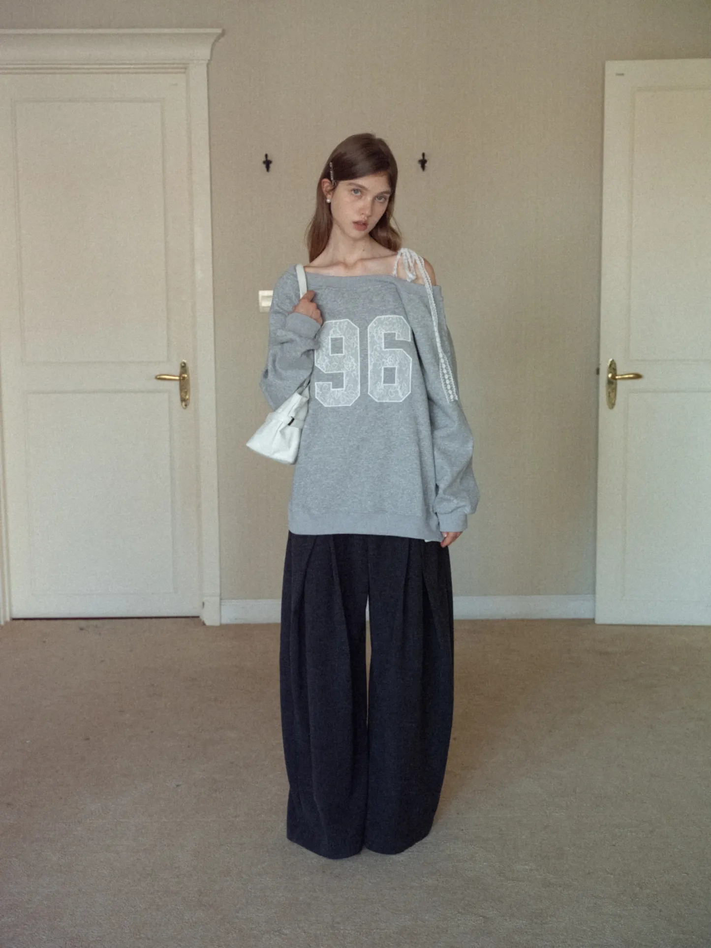 Women's Lace Off Shoulder Graphic Sweatshirt