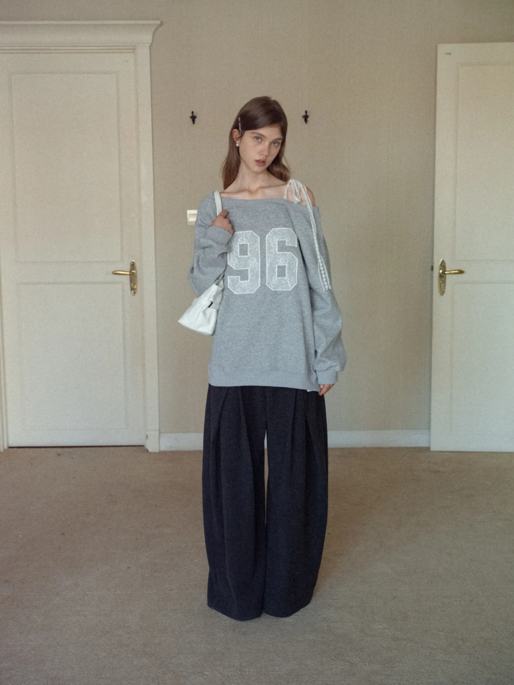 Women's Lace Off Shoulder Graphic Sweatshirt