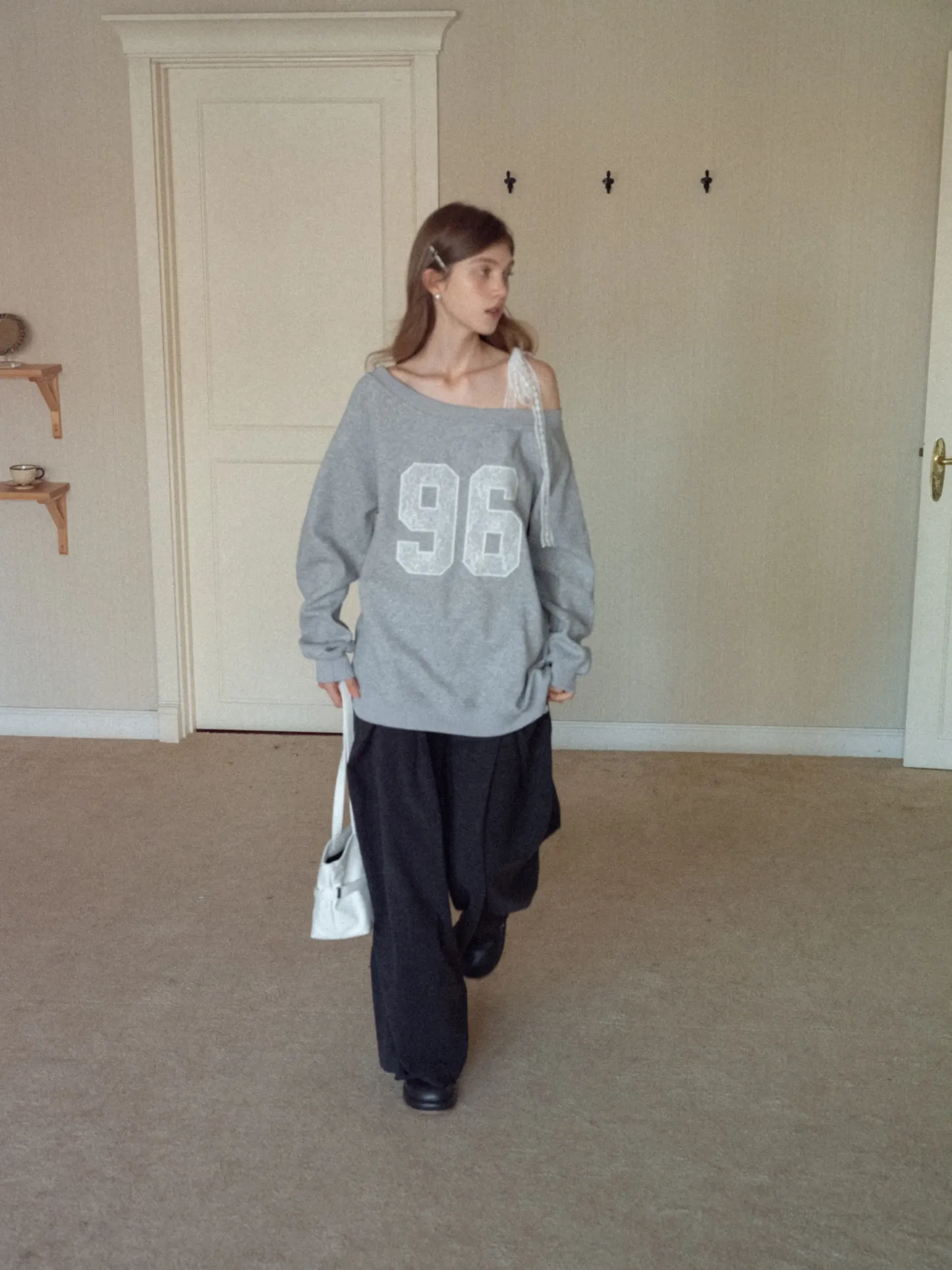 Women's Lace Off Shoulder Graphic Sweatshirt