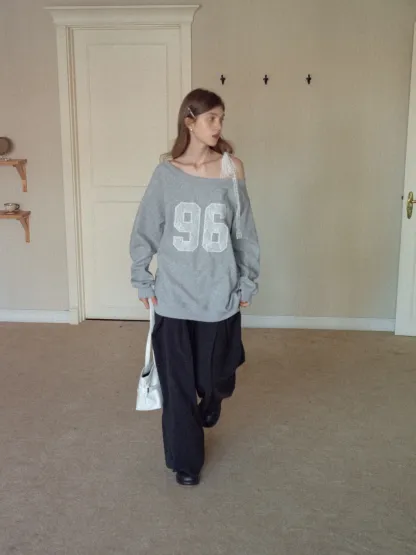 Women's Lace Off Shoulder Graphic Sweatshirt